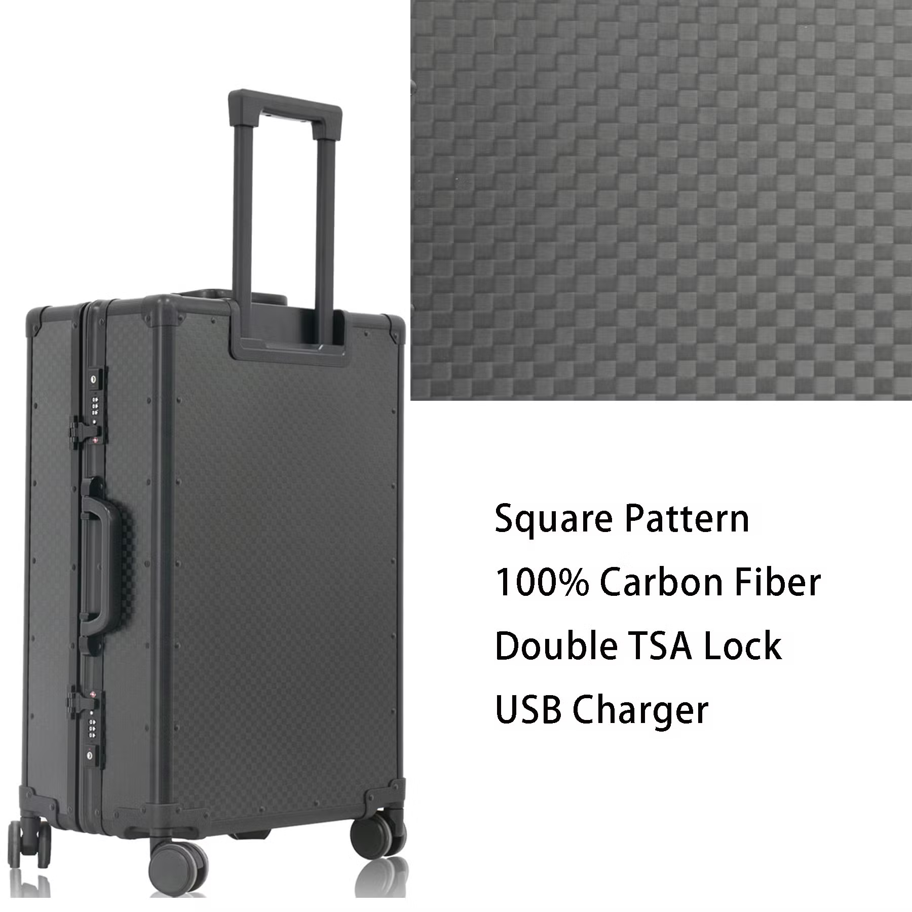 Convertible Carbon Fiber Luggage Dual-Wheel Trolley System and Tsa Locks