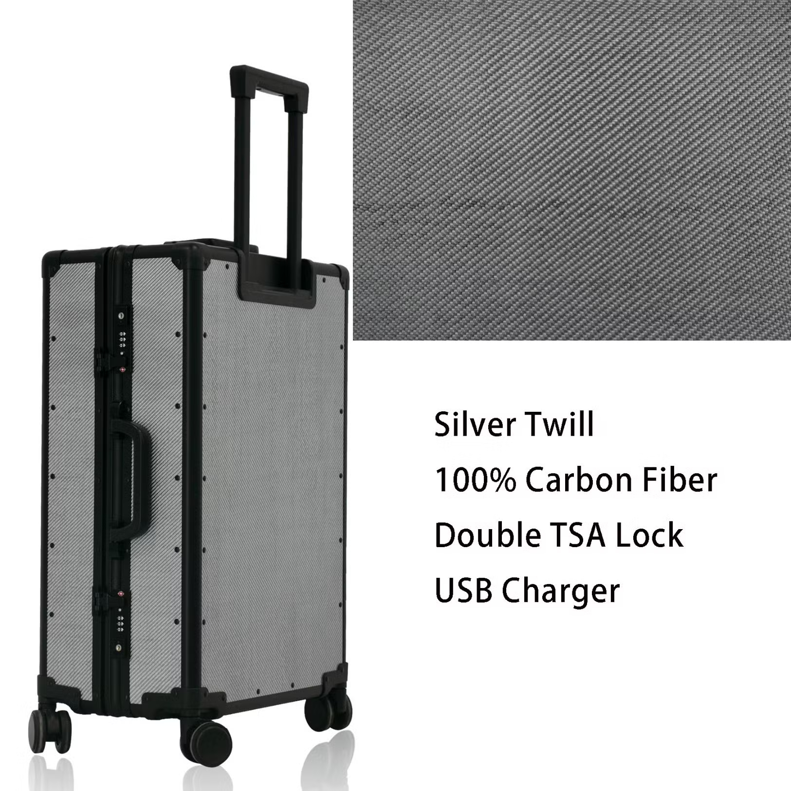 Classical All-Season Scratch-Resistant Carbon Fiber Luggage with Silent Dual Wheels