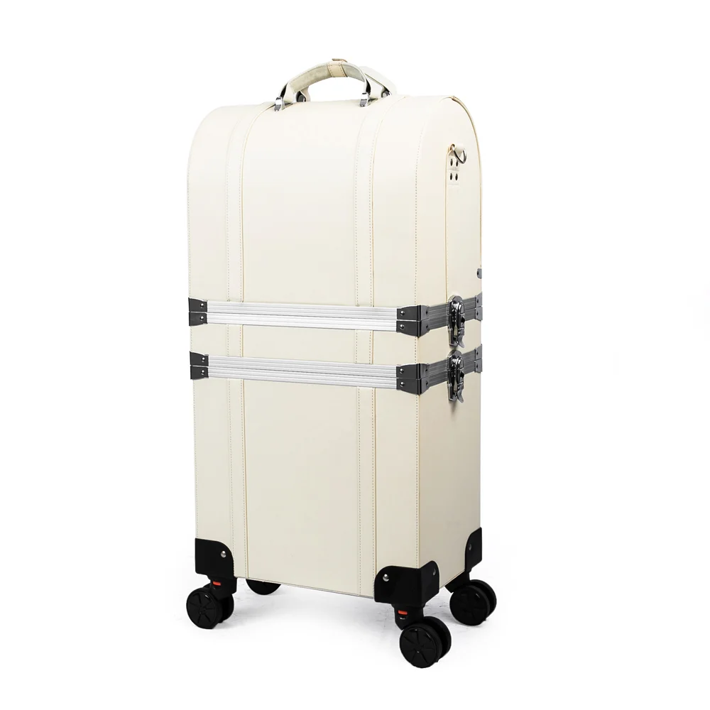 detachable rolling makeup train case leather cosmetic suitcase on wheels
