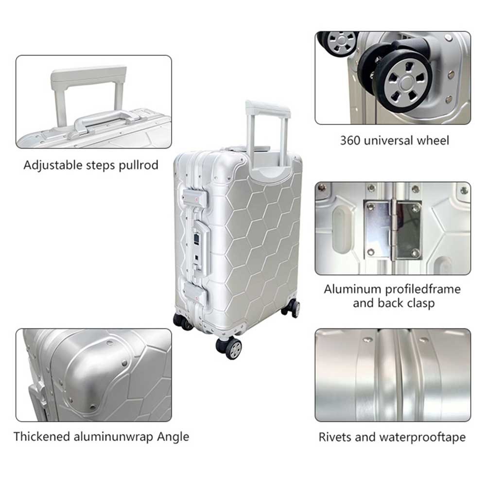 Silver Metal Hard Shell Carry-on Suitcase