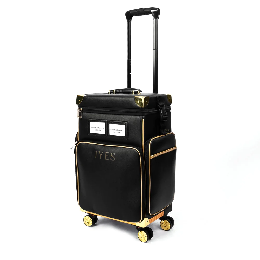 leather makeup train case professional cosmetic trolley bag
