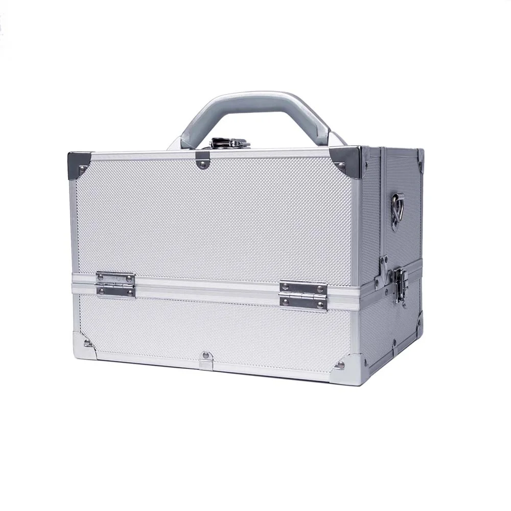 aluminum texture surface makeup train organizer with multi-trays