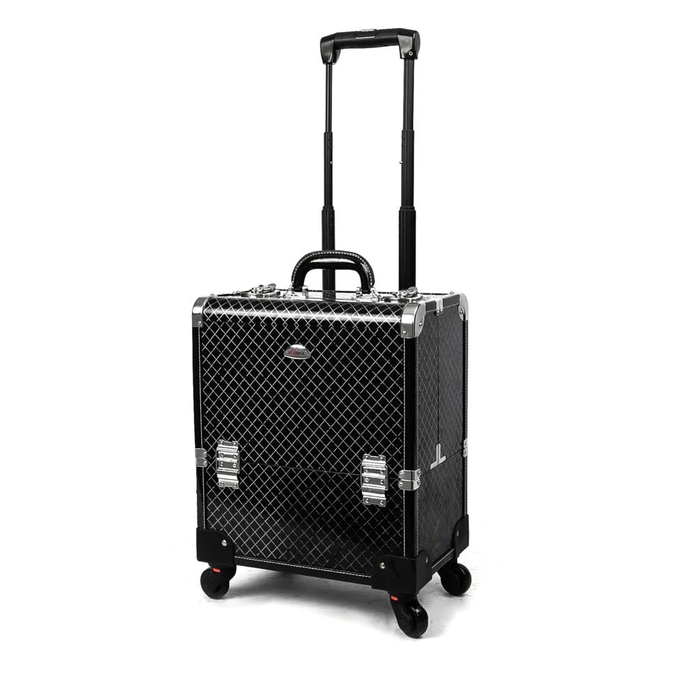 Light film PVC trolley cosmetic case with 3-position adjustable handle